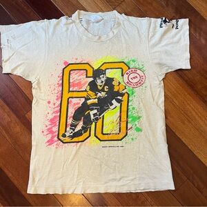 Vintage Thin/Thrashed 1989 Mario Lemieux Neon Pittsburgh Penguins Shirt Medium